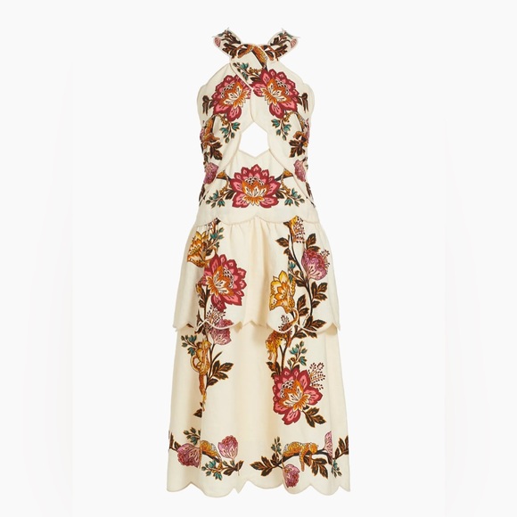 FARM Rio Dresses & Skirts - Farm Rio Linen-Blend Cut-Out Midi-Dress